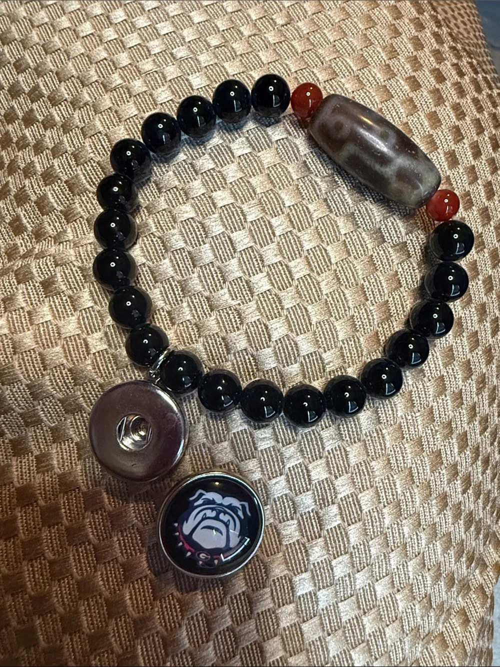 Snap Black Beaded Bracelet with GA Bulldog snap